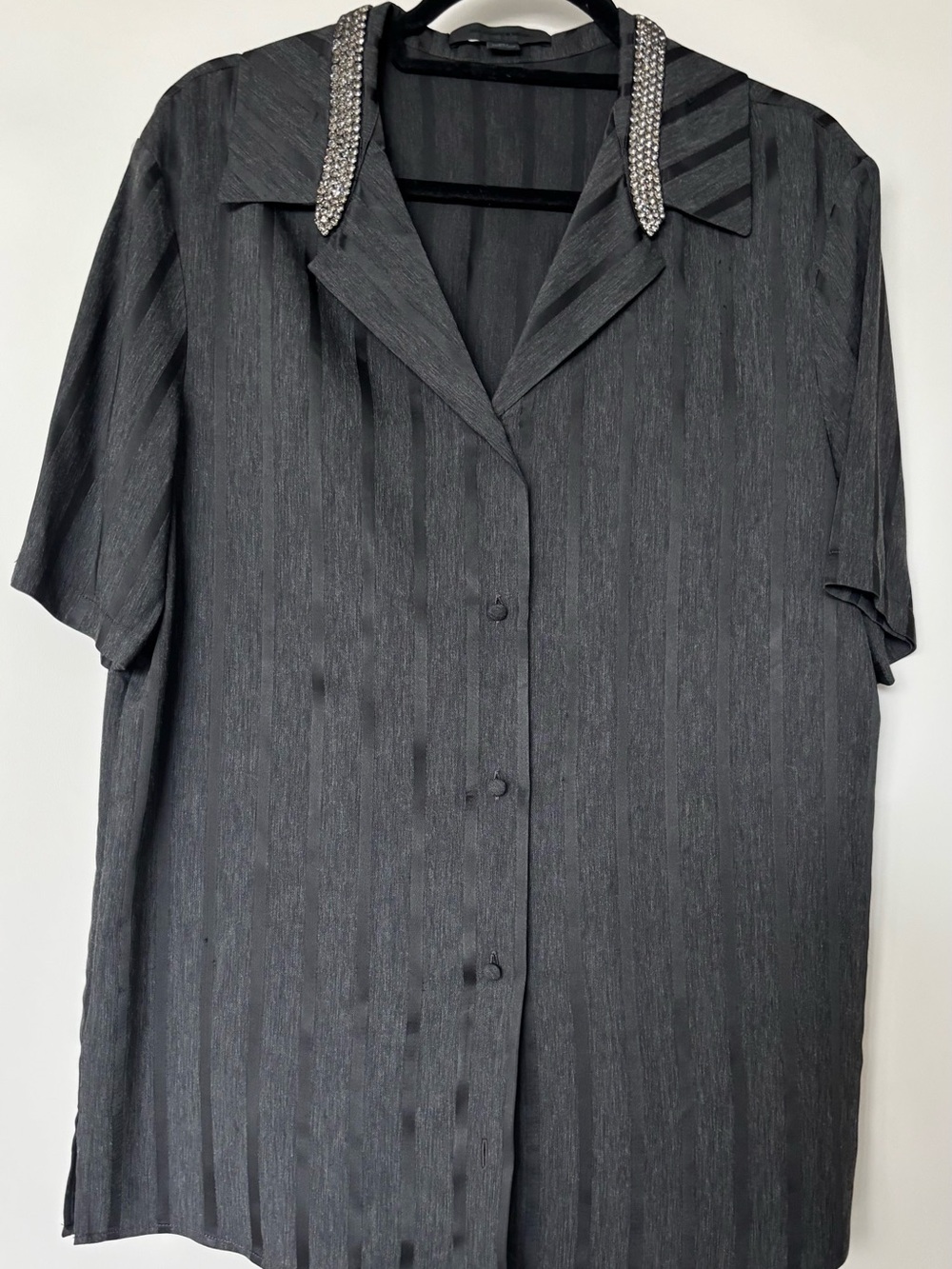 Alexander Wang Black Striped Button Down Shirt with Embellished Collar